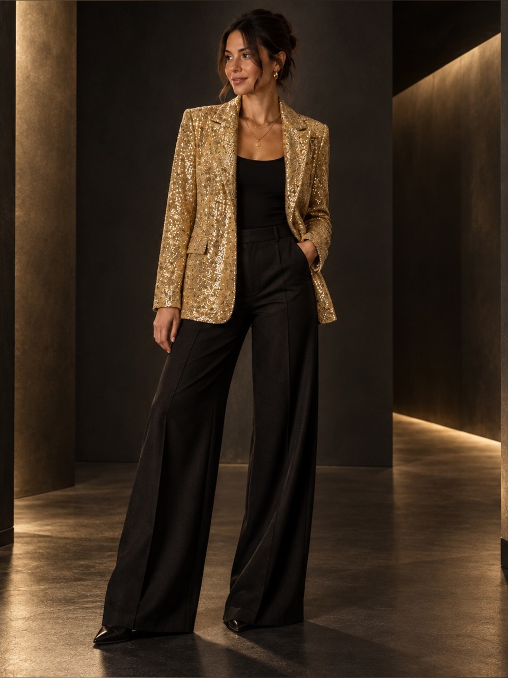NWT DÉLUC Gold Sequin Blazer